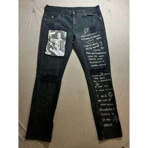 DNM Collection Jimmy Hendrix Jeans Mens 36 Black Denim Belted Pocketed Men 42X32